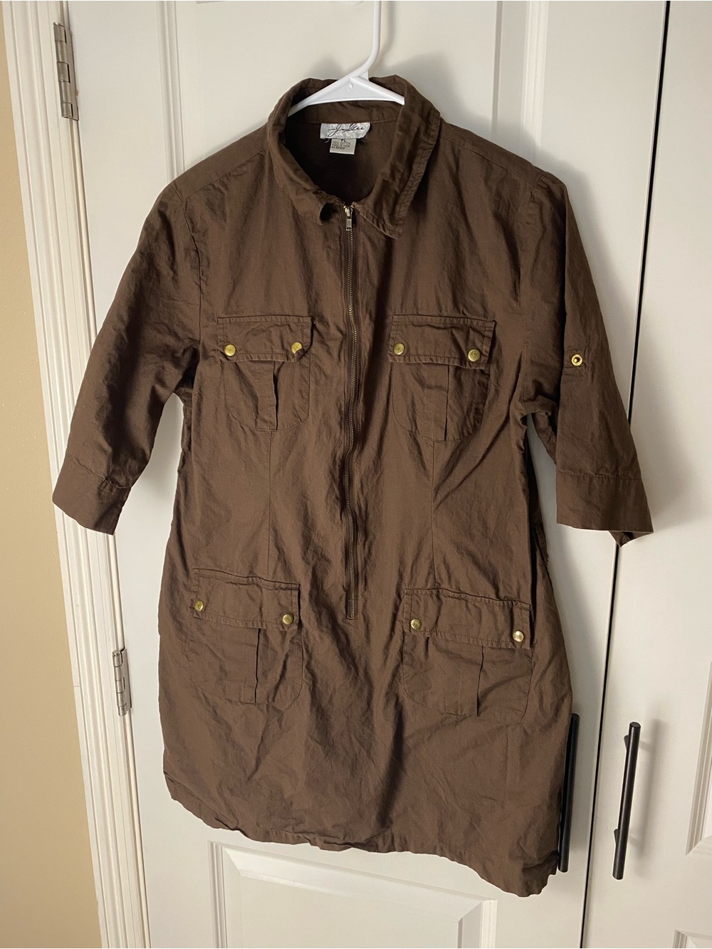 Utility Shirt Jacket Dress in Brown by J Gee
